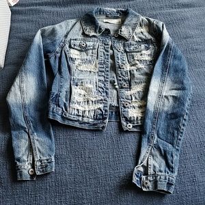 Cropped Distressed Jean Jacket